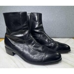 Vintage Florsheim Duke Indie Beatle Side Zip Black Leather Men's Boots Size 9.5D